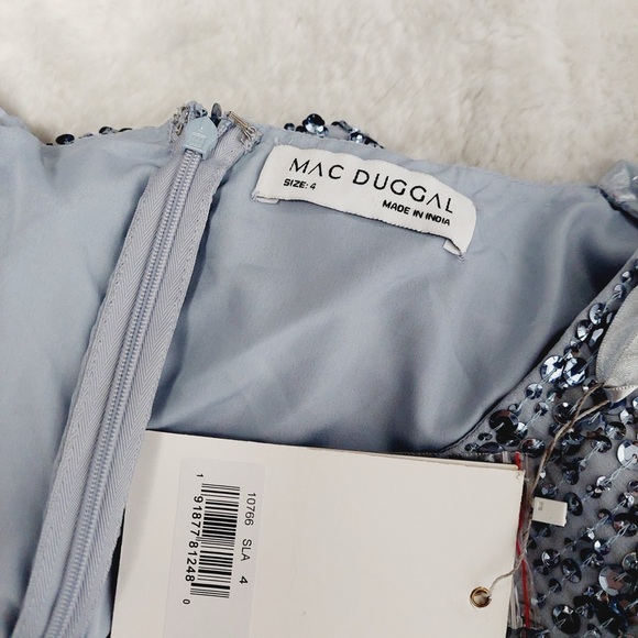 NEW Mac Duggal 10766 Blue Cocktail Sequin Short Midi Dress P5781 - Picture 7 of 9